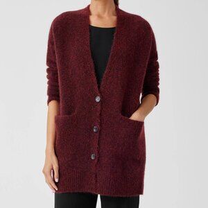 EILEEN FISHER Mohair Plush Mélange V-Neck Cardigan, Redwood, XS